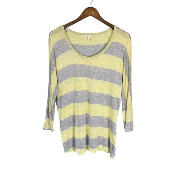 SOFT Joie Gray Yellow Stripe Y2K 2000s Layering 3/4 Sleeve Cozy Top Shirt - Picture 8 of 12